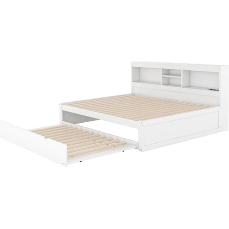 Letto da giorno 140 x 200 cm bianco con cassetto, LED, vano laterale, presa e USB, senza materasso (1/5)