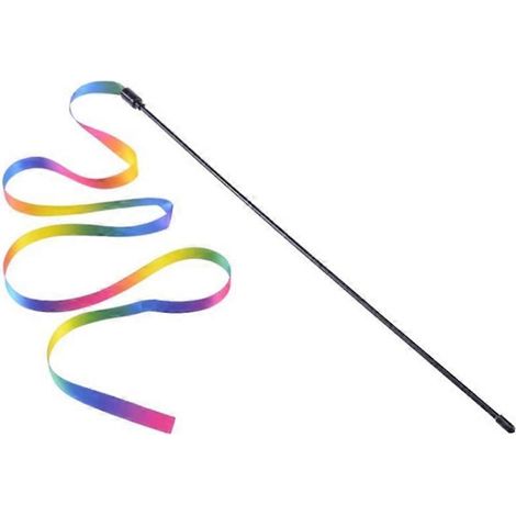 Bâtonnet à chat arc-en-ciel amusant (1 pièce) - Jouet double face en plastique avec ruban arc-en-ciel (1/4)