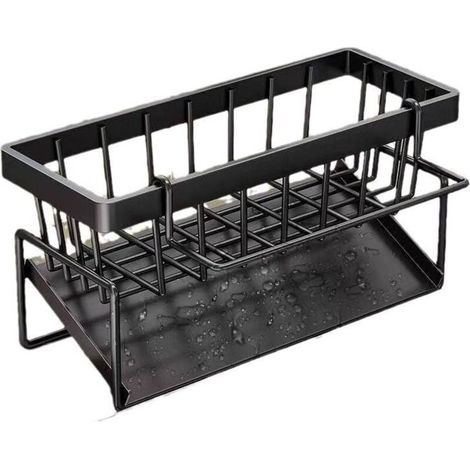 Organisateur D'évier de Cuisine Noir Multifonctionnel 2 en 1 Porte Éponges Pas de Perçage Organisateur Evier Acier Inoxydable Rangement pour Liquide Vaisselle Bouchon D'évier et Chiffon( (1/4)