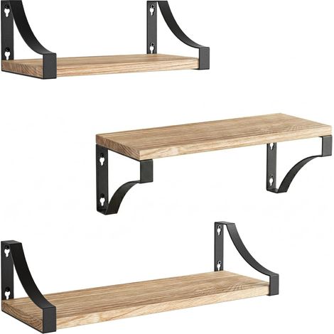 Lot de 3 Etagere Murale, Étagère Murale en Bois Rustique Chambre, Salle de Bains, Salon, Cuisine ou Buanderie, Étagère Murale Bois et Décoration (1/5)