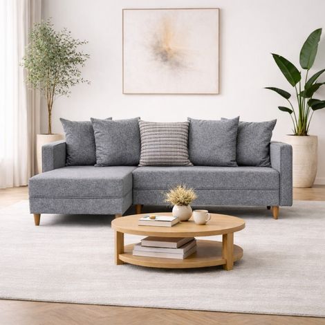 Schlafsofa grauer Stoff – Ecksofa – kompakt 215 × 150 cm – Links