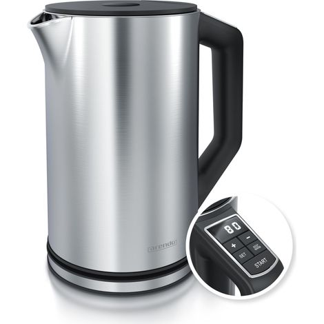 Bouilloire en acier inoxydable avec réglage de la température de 40 à 100 °C en 5 étapes - Design à double paroi - 1,5 litre - 2200 W - Bouilloire à thé avec affichage de la (1/5)