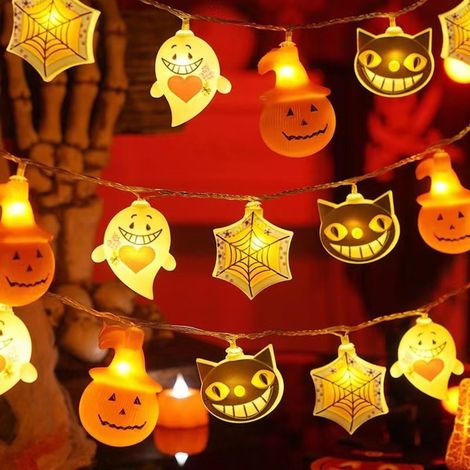 LED-Lichterkette in Kürbisform für die Halloween-Außendekoration, 3 Meter, 20 warmweiße LEDs