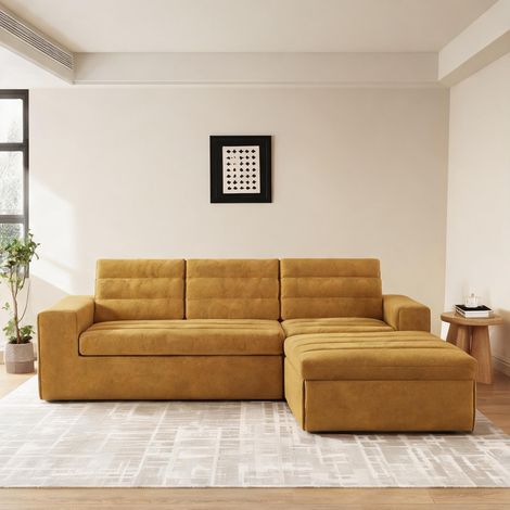 Canapé d'angle modulaire en tissu chenille orange 4 places (1/5)