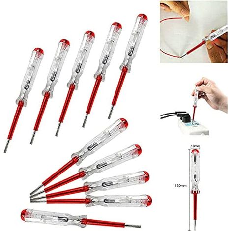 Lot de 10 stylos de test électroniques à induction, stylo électrique testeur de tension, voltmètre électrique AC 100-500 V pour la maison, transparent (1/5)