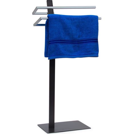 Relaxdays Towel Holder GRAO 85 x 40 x 20 Free-Standing Towel Stand with 2 Rails, 2 Arms & Chromed Towel Bars in Stainless Steel Look, Modern Bath Towel Holder Elegant & Stylish, Grey
