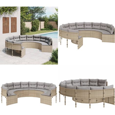 Canapé de jardin avec coussins rond beige résine tressée - Canapé De Jardin - Canapé Extérieur - Salon De Jardin - Mobilier De Jardin - Résine Tressée - Home & Living (1/5)