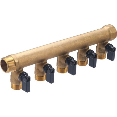 Colector Macho Hembra 3/4 QUICK PLOMBERIE - 5 Salidas Macho 1/2 con Válvulas