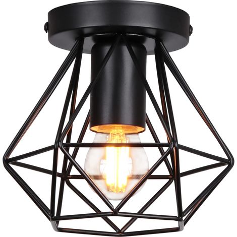 Stoex – Plafonnier industriel cage en métal fer forgé – Luminaire vintage E27 60W – Tension 220-240V – Dimensions 16x16x15cm – Installation facile (1/5)