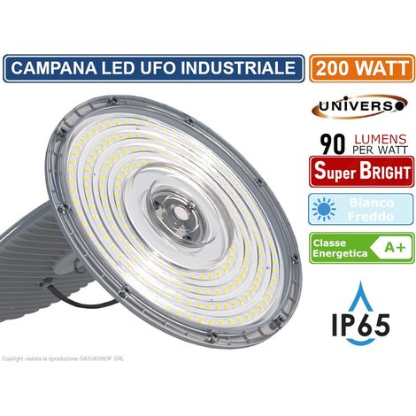 CAMPANA LED UFO LAMPADA INDUSTRIALE A SOSPENSIONE ULTRA SLIM 200W DA ESTERNO LED DRIVER INCORPORATO IP65 18000 LUMEN (1/5)