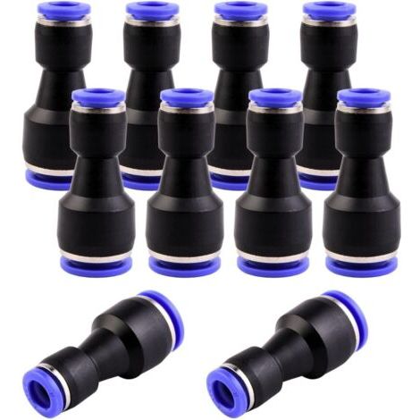 10 - Raccord Rapide - Réducteur Pneumatique - Connexion Air Et Eau - Push In Sans Joint - Pour Automatisation Industrielle - Noir Et Bleu - 12x8mm (1/5)