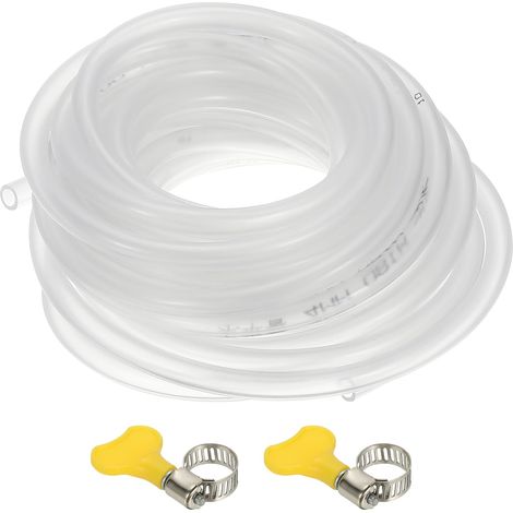 Tuyau En PVC Vinyle, 3/16"ID x 1/4"OD Tube Plastique Transparent Flexible Avec 2 Colliers De Serrage, Tuyau Pour Usages Multiples Industriel Vinyle Aquarium, 16.4FT (1/5)