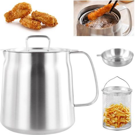 Longziming - Friteuse - Mini friteuse - Panier à friture avec passoire - Résistante à la chaleur - Format compact - Facile à nettoyer - Idéale pour les petites portions (1/5)