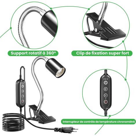 Lampada di calore per tartarughe, lampada di calore per terrari con controllo della temperatura temporizzato, lampada di calore E27 fino a 200 W, lampada di calore per tartarughe AC220-240 V adatta pe (1/4)