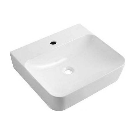 Lavabo sospeso rettangolare in ceramica, con foro rubinetto, senza troppopieno. Piletta non inclusa.  Fissaggi inclusi. Finitura bianco lucido.(DianFlex) Misura: cm 50x45x13