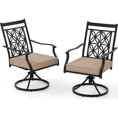 GOPLUS Lot de 2 Chaises Jardin Pivotantes 70x60x92 cm Charge 150 kg-Coussin d'Assise Souple-Dossier Incurvé & Accoudoir Ergonomique (1/5)