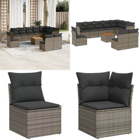 Salon de jardin 11 pcs avec coussins gris résine tressée - Ensemble Salon De Jardin - Mobilier Extérieur - Canapé Jardin - Résine Tressée - Rotin Synthétique - Home & Living (1/5)