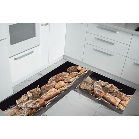 Set di 2 tappeti da cucina antiscivolo e lavabili in lavatrice passatoia multiuso Pane - 50x90+50x180