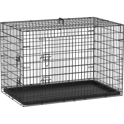 Cage caisse de transport pliable pour chien en acier 2 portes verrouillables 106L x 71,5l x 76H cm noir