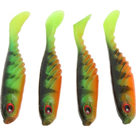 Lot de 4 leurres souples AR48 75 mm/3,2 g à queue en T, bicolores, de type wobbler, TacklePard, verts. (1/5)