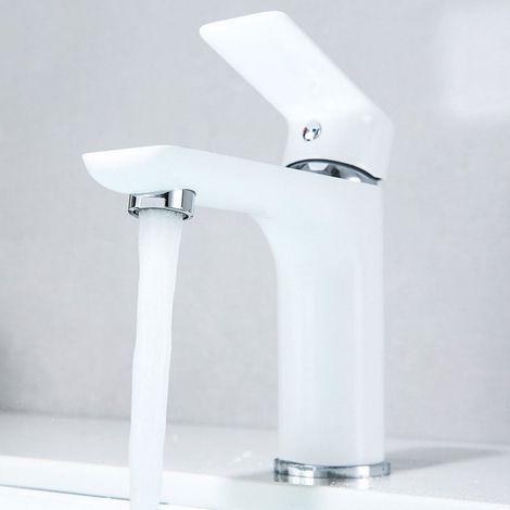ZVD Robinet de salle de bain en à un trou, robinet de salle de bain blanc à poignée unique (1/4)