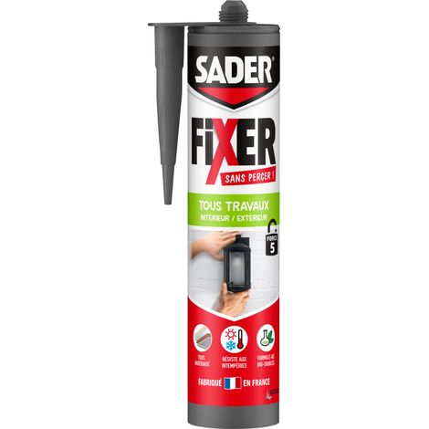 Sader FIXER Sans Percer Tous Travaux Intérieur/Extérieur Blanc - Mastic Colle Hybride, Collage Puissant, Tous Matériaux, Peut se Peindre, Cartouche 420g (1/5)