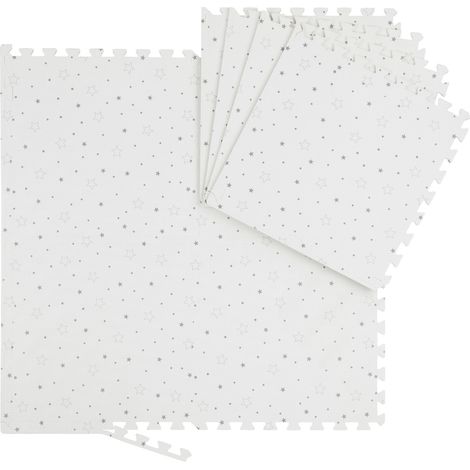 Relaxdays Tapis puzzle, motif étoiles, 8 pièces, mousse EVA, sans substances nocives, bébé, enfants, 50x50cm, blanc/gris