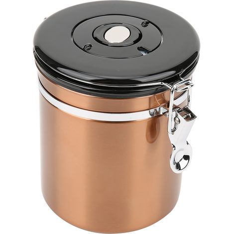 Boîte de conservation hermétique en acier inoxydable de 1,5 L pour thé et café en grains, avec valve de décompression, couleur or (1/5)