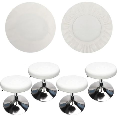 (4 Pièces Blanc)Housse Tabouret Rond Housse Tabouret de Bar, Tissu de Luxe, Diamètre 30-40cm, Extensible, Infroissable, Lavable et Anti-Poussière