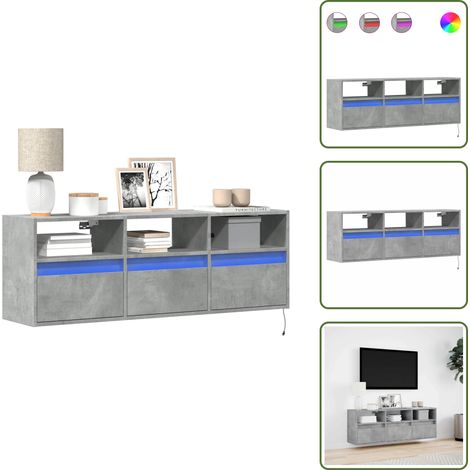 Meuble TV mural avec lumières LED gris béton 130x31x45 cm - Meuble TV Mural - Meubles TV Muraux - Meuble TV Suspendu Au Mur - Meuble TV Flottant (1/5)