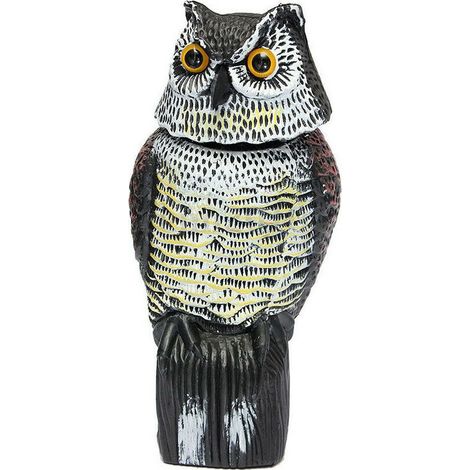 Grand leurre de hibou réaliste avec effaroucheur d'oiseau/pigeon/corbeau à tête rotative