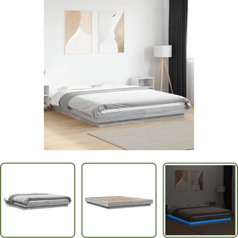LED-Leuchten - Bettgestell mit LED Grau Sonoma 150x200 cm Holzwerkstoff (1/5)