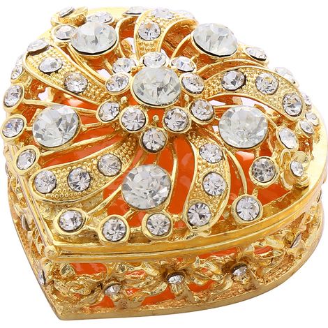Boîte à bijoux en forme de cœur pour femmes, boîte luxueuse décorée de strass, cadeau de mariage, boîte à alliances, boîte à souvenirs (1/5)