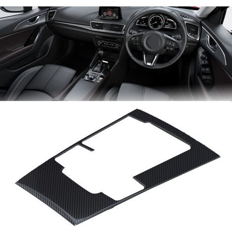 Baguette décorative de style fibre de carbone pour le panneau de changement de vitesse à conduite à gauche des modèles Mazda3 2019-2021. (1/2)