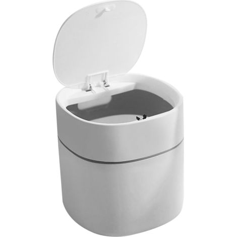 Mini Poubelle de Bureau Blanche à Couvercle Éjectable Compacte et Robuste pour Cuisine Salon Chambre et Bureau (1/5)