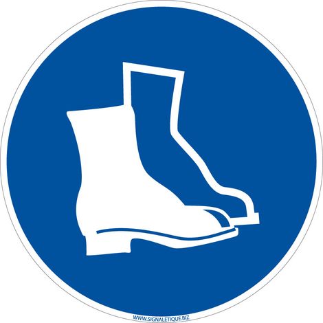 Panneau Obligatoire Port des Chaussures de Sécurité - Signalisation EPI - Plastique PVC 1,5 mm - Diamètre 125 mm - Conforme ISO 7010