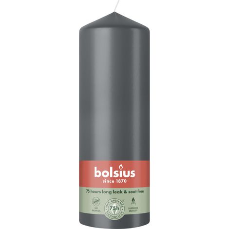 Bolsius Stumpenkerze grau 20 cm Ø 6,8 cm Stumpenkerze