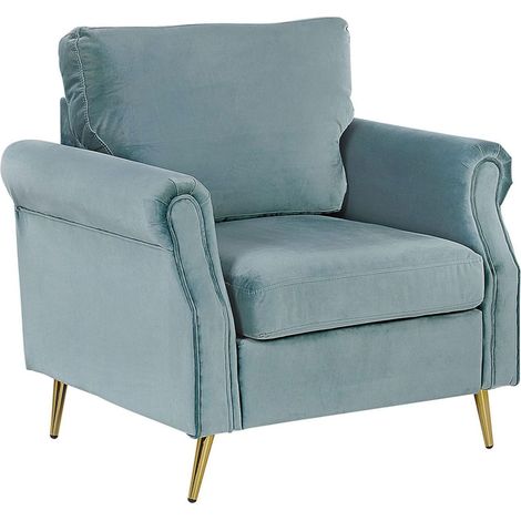 Fauteuil Rembourré en Velours Vert Menthe avec Pieds en Acier Doré Ajout Parfait à Chaque Chambre ou Salon Glamour Classique et Traditionnel (1/5)