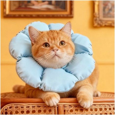 Collier doux pour chat - Réglable et imperméable - Protection contre morsures et léchage - Bleu - Taille M - Poids recommandé 3-6 kg - Collier animaux (1/5)