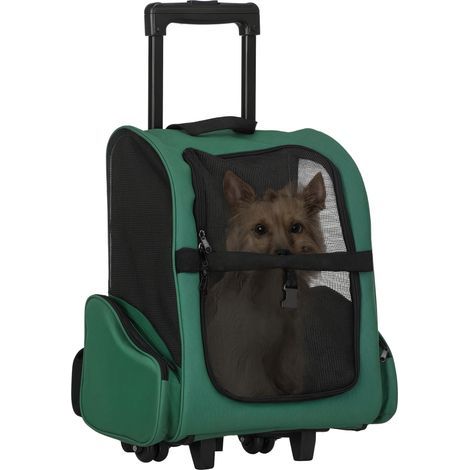 Sac à dos de transport 2 en 1 pour chiens et chats avec poches latérales, poignée télescopique et roulettes, 42 x 25 x 55 cm, vert (1/5)