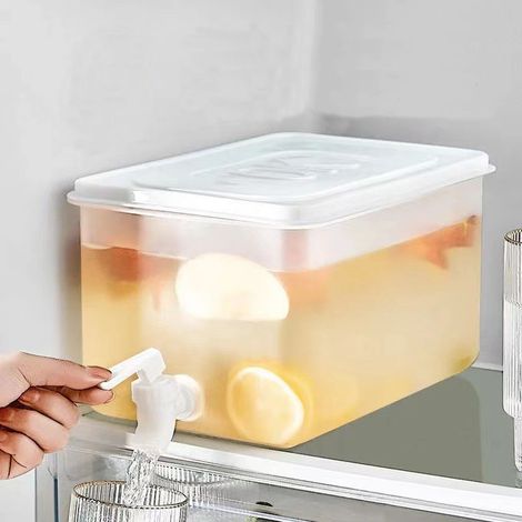 Sollbry Dispensador de bebidas con grifo, dispensador de agua para refrigerador, dispensador de agua de plástico con tapa, transparente, para fiestas, bodas y restaurantes (5 L) (1/5)
