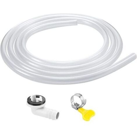Tuyau d’évacuation pour climatiseurs mobiles et split – Raccord étanche inclus, collier de serrage + raccord rapide – Compatible avec la plupart des modèles (Ø 16 mm, longueur 1,5 m)
