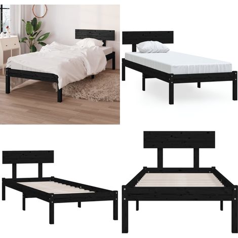 Massivholzbett Schwarz Kiefer 90x200 cm - Holzbett - Kiefernholzbett - Singlebet - Doppelbett - Bett Mit Kopfteil - Home & Living (1/5)