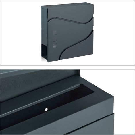 Buzón de pared con revistero de diseño moderno 37 x 12 x 35 cm de acero antracita 130011279 (1/4)