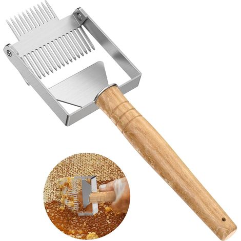 Raspadores para desoperculación de miel, raspador de colmena con mango de madera, horquilla para miel de panal, herramienta para desoperculación de miel, equipo de apicultura (1/5)