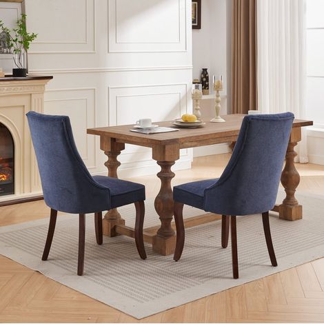 Stuhl Esszimmerstuhl komfortabel 2er Set Chenille Blau OKMYHOME (1/5)
