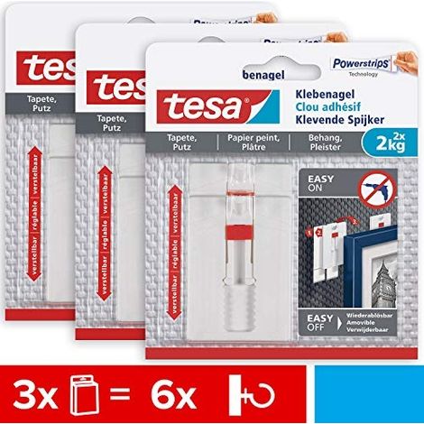 Clavo adhesivo ajustable blanco Tesa para decoración mural