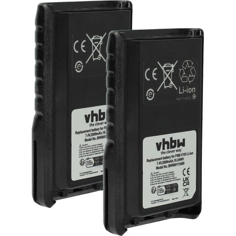 vhbw 2x Akku kompatibel mit Vertex Yaesu VX231, VX230, VX-231L, VX234, VX231L, VX-231, VX-230 Funkgerät, Walkie Talkie (2600 mAh, 7,4 V, Li-Ion)
