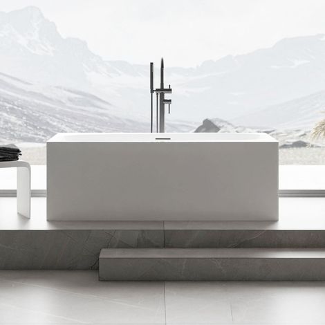 BERNSTEIN - Baignoire îlot ONDA en acrylique sanitaire blanc brillant - 170 x 78 x 58 cm - robinetterie en option Sans robinet mitigeur, Avec siphon, Blanc brillant