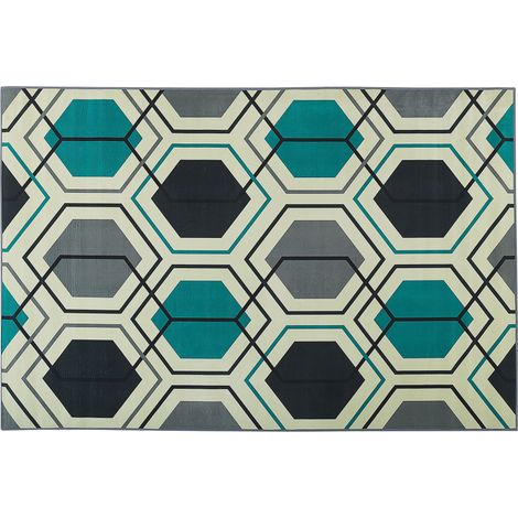 Alfombra multicolor tejido de poliéster patrón geométrico lineal rectangular 140 x 200 cm Giresun (1/5)